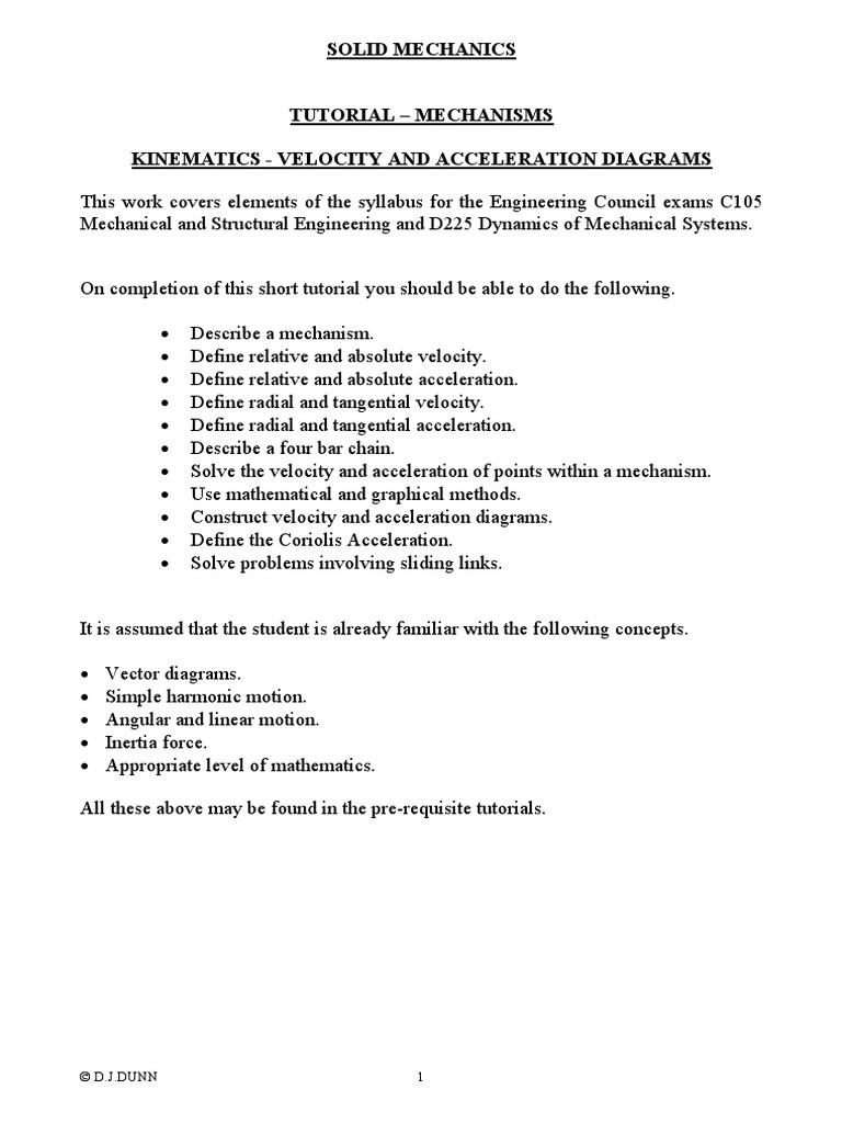 Kinematics of Mechanisms Tutorial | PDF | Acceleration | Velocity