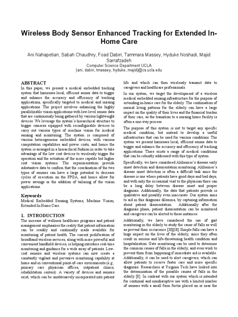 Wireless Body Sensor Enhanced Tracking For Extended In-Home Care | PDF ...