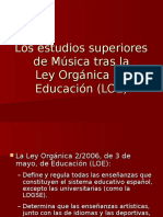 Los Estudios Superiores de Musica Tras La LOE