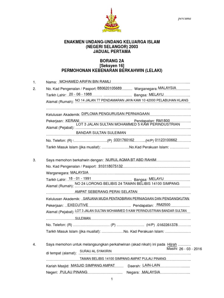 2A Borang Permohonan Berkahwin PDF  PDF