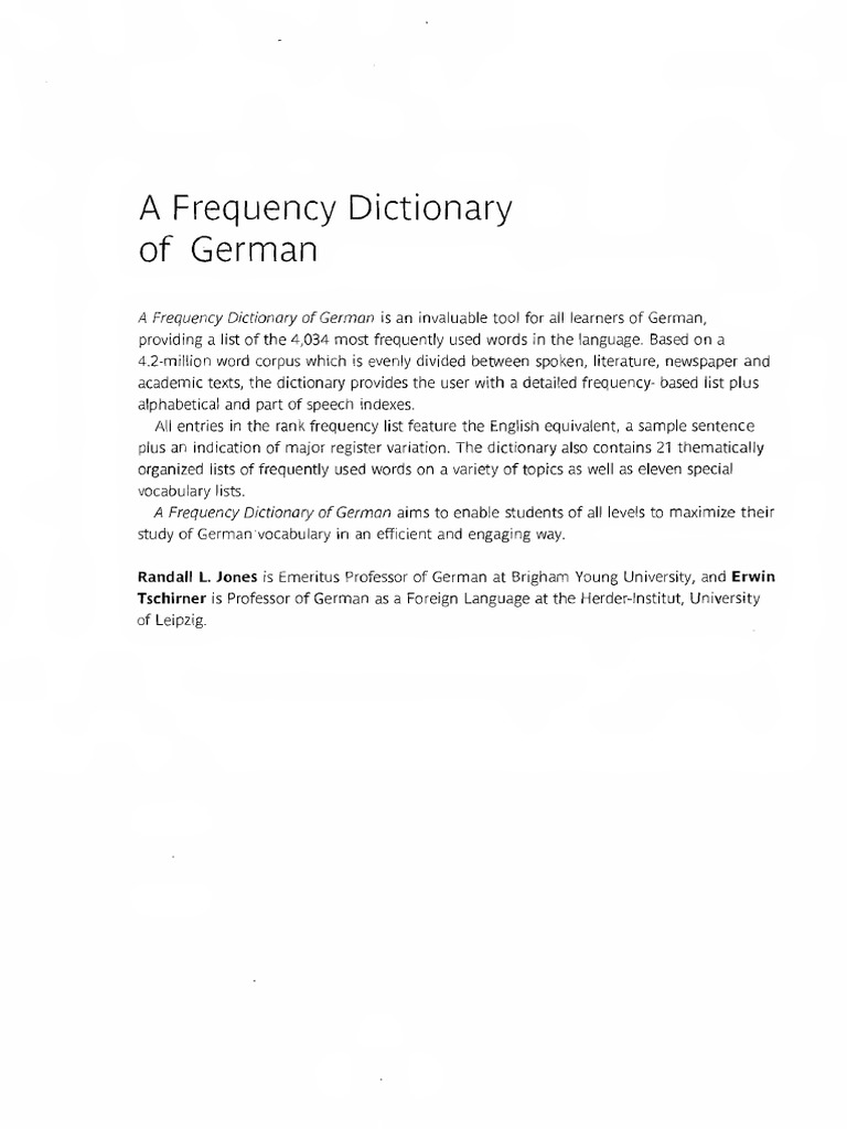 A Frequency Dictionary Of German 2006text Grammatical