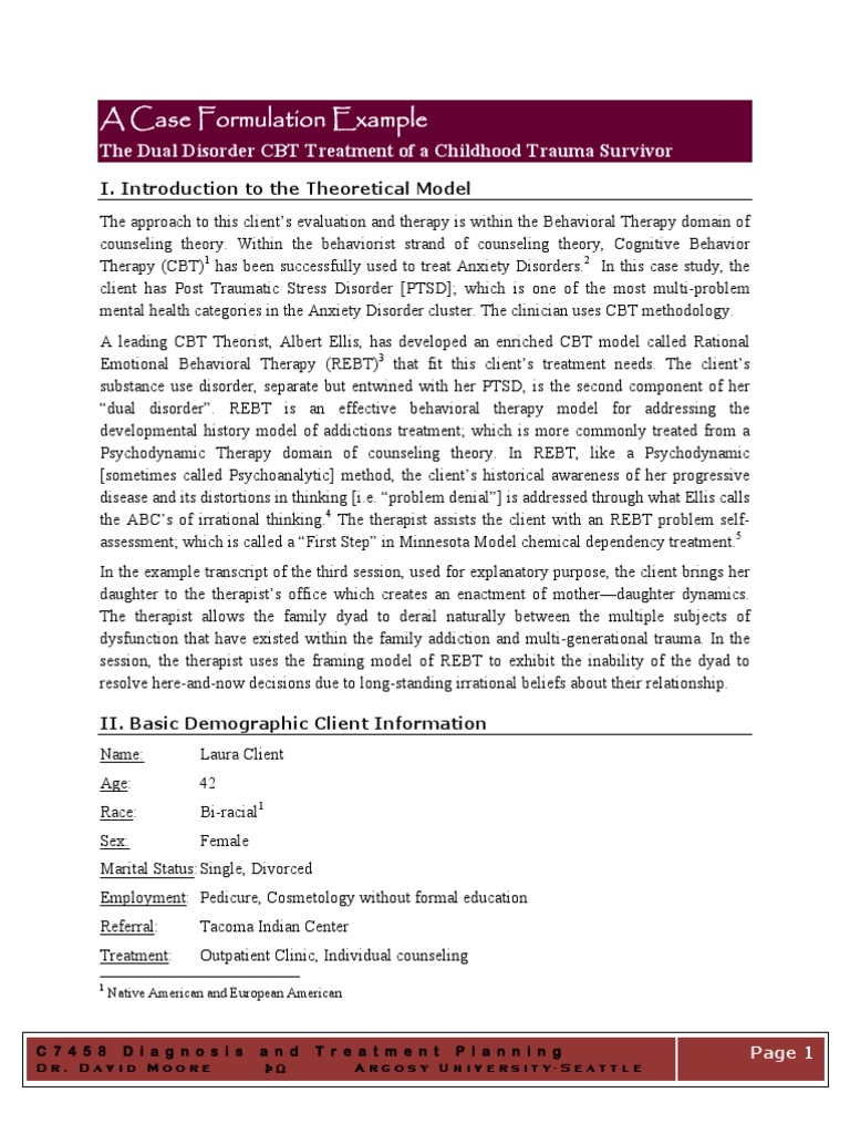 An Example Psychological Case Formulation Ptsd Treatment Using Cbt C7548 Pdf Cognitive Behavioral Therapy Psychotherapy