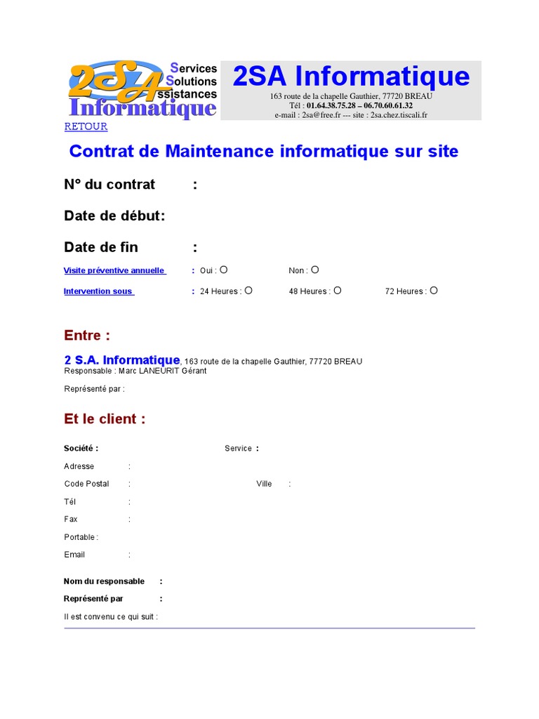 Contrat Maintenance Informatique 2SA | PDF | Informatique | Entretien