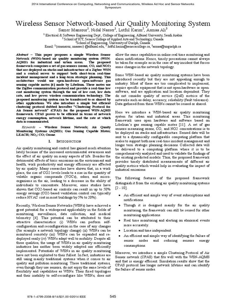 Wireless Sensor Network-Based Air Quality Monitoring System | PDF ...