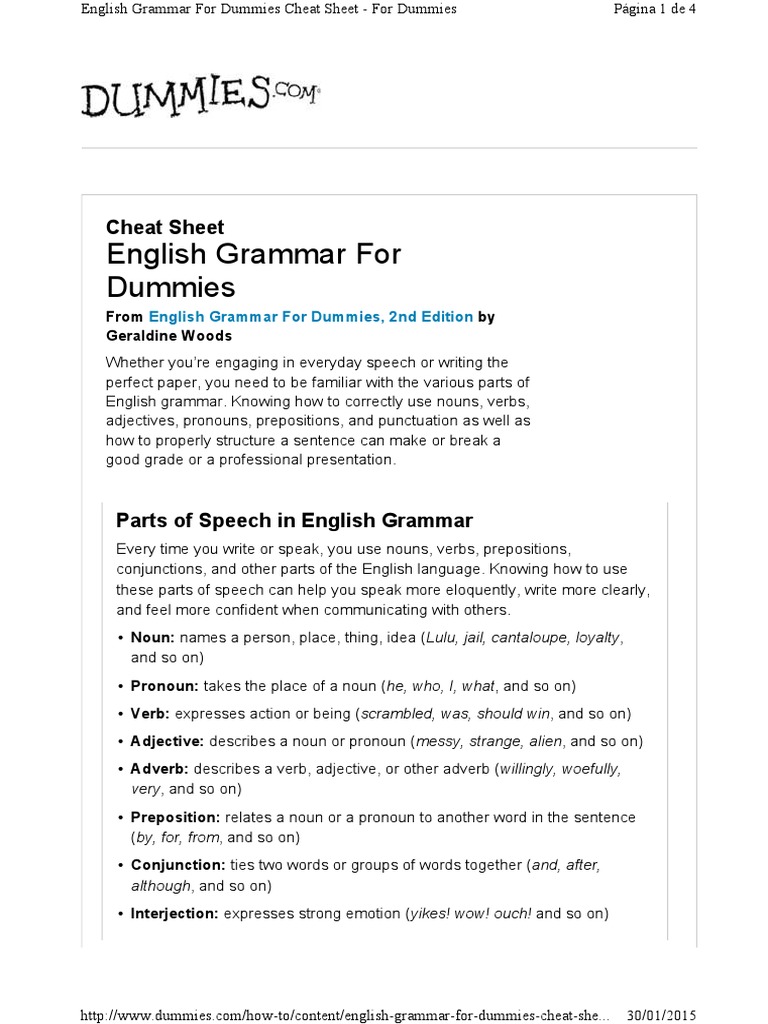 Cheat Sheet Grammar Http Www.dummies English Grammar Subject (Grammar)