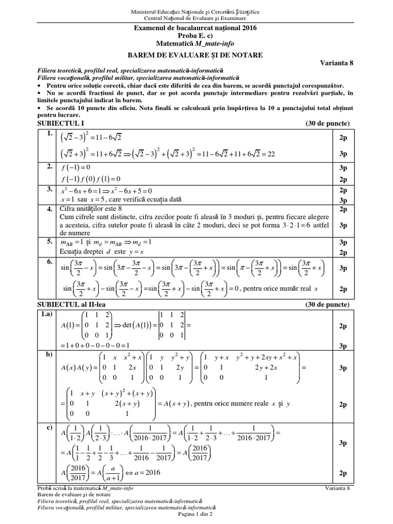 E c Matematica M MateInfo 2016 Bar 08 LRO