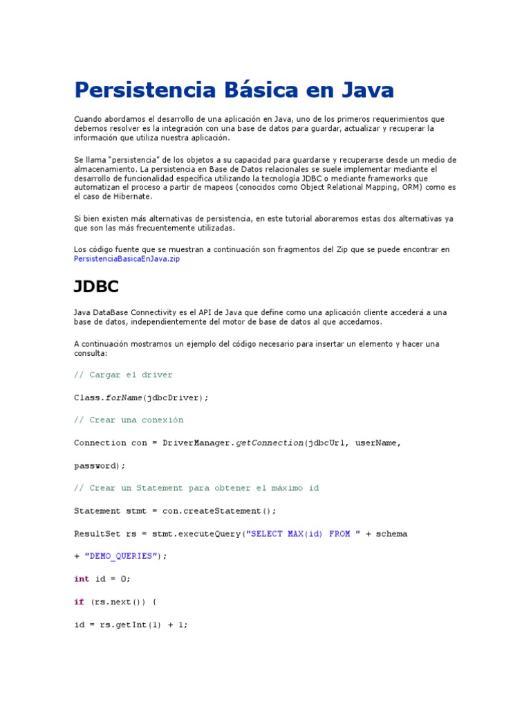 Almacenamiento en Java | PDF | Java (lenguaje de programación) | SQL