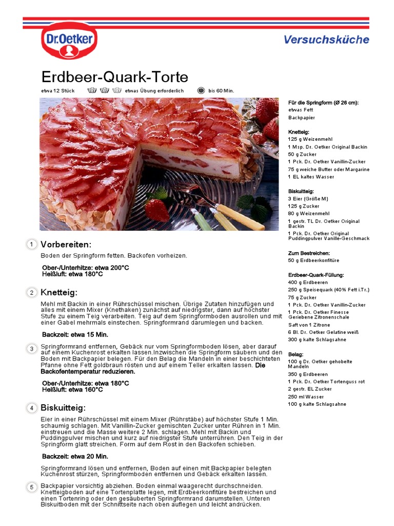Rezept PDF Erdbeer Quark Torte PDF | PDF