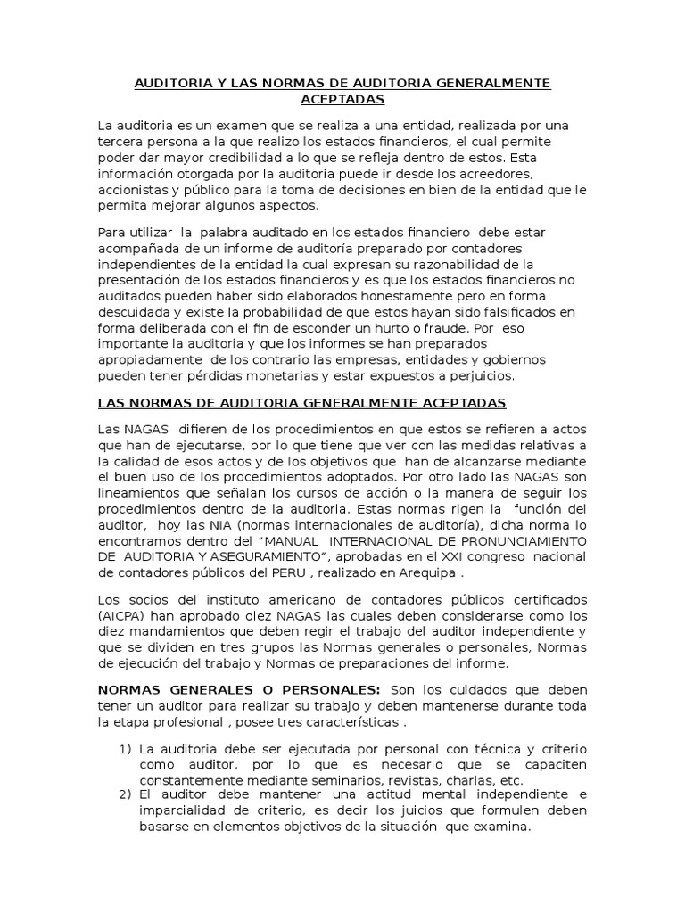 Normas de Auditoría y Control Interno | PDF | Contralor | Auditoría ...