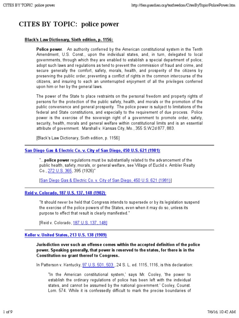 Legal Insights on Police Power | PDF | United States Constitution | U.S ...