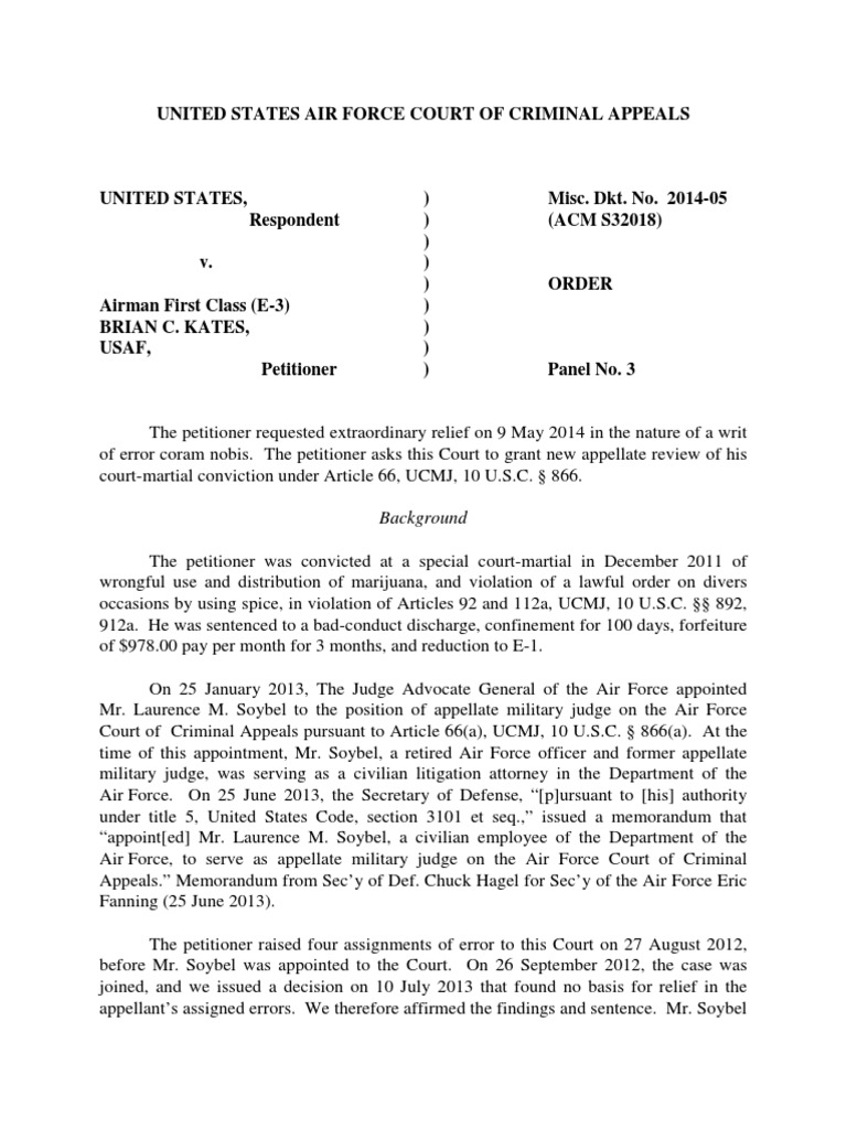 United States v. Kates, A.F.C.C.A. (2014) Coram Nobis United States