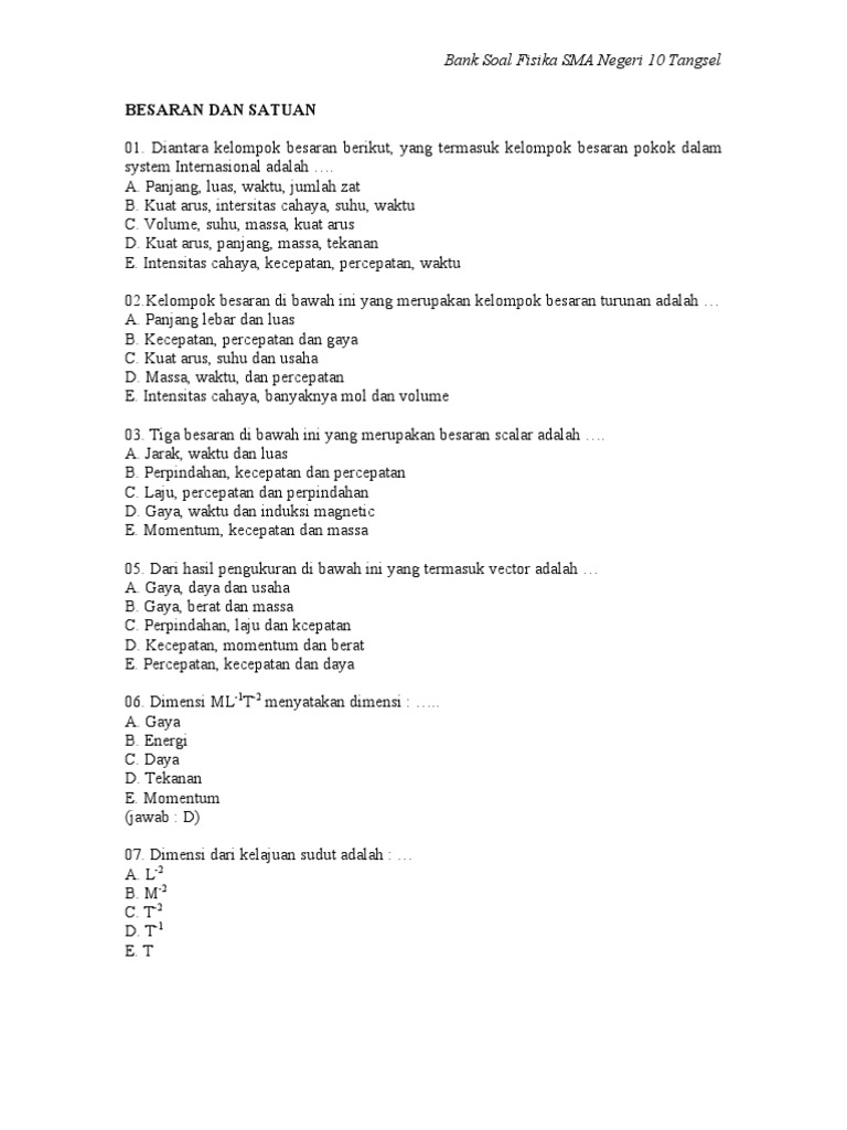 Soal Besaran Dan Satuan