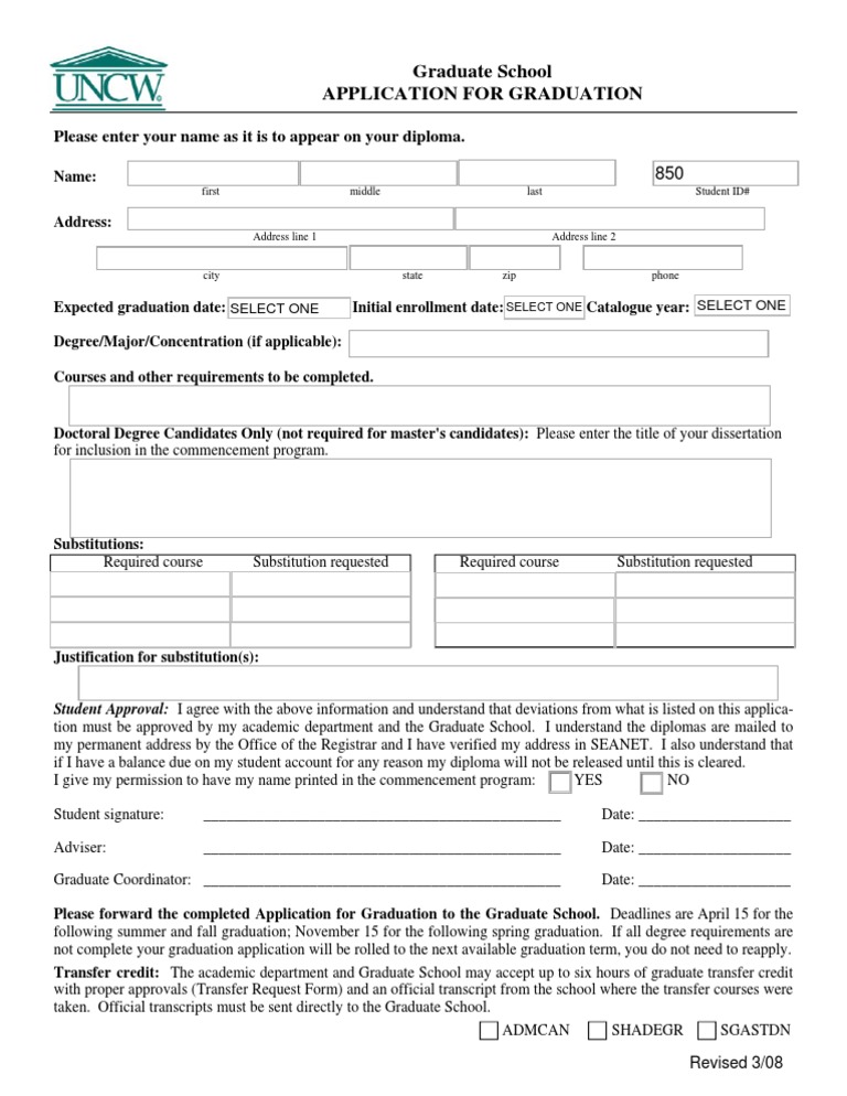 Graduate School Application For Graduation: Please Enter Your Name As ...