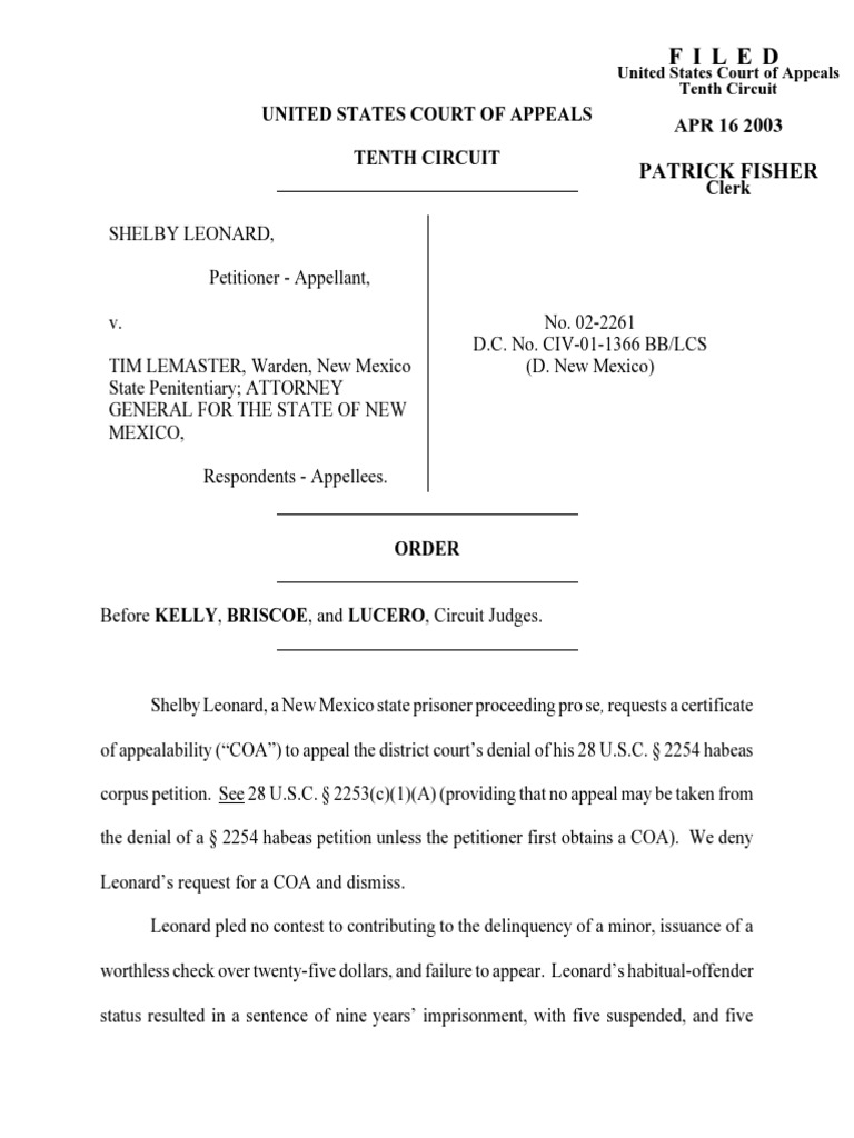 Leonard v. LeMaster, 10th Cir. (2003) PDF