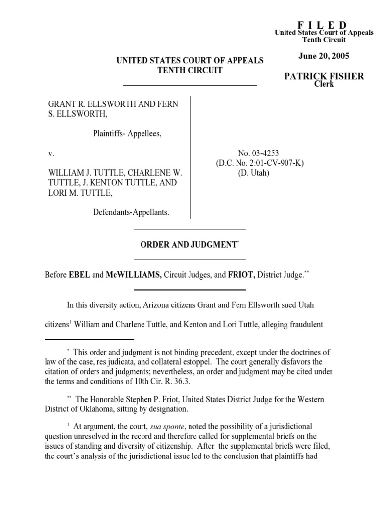 Ellsworth v. Tuttle, 10th Cir. (2005) PDF Summary Judgment Estoppel