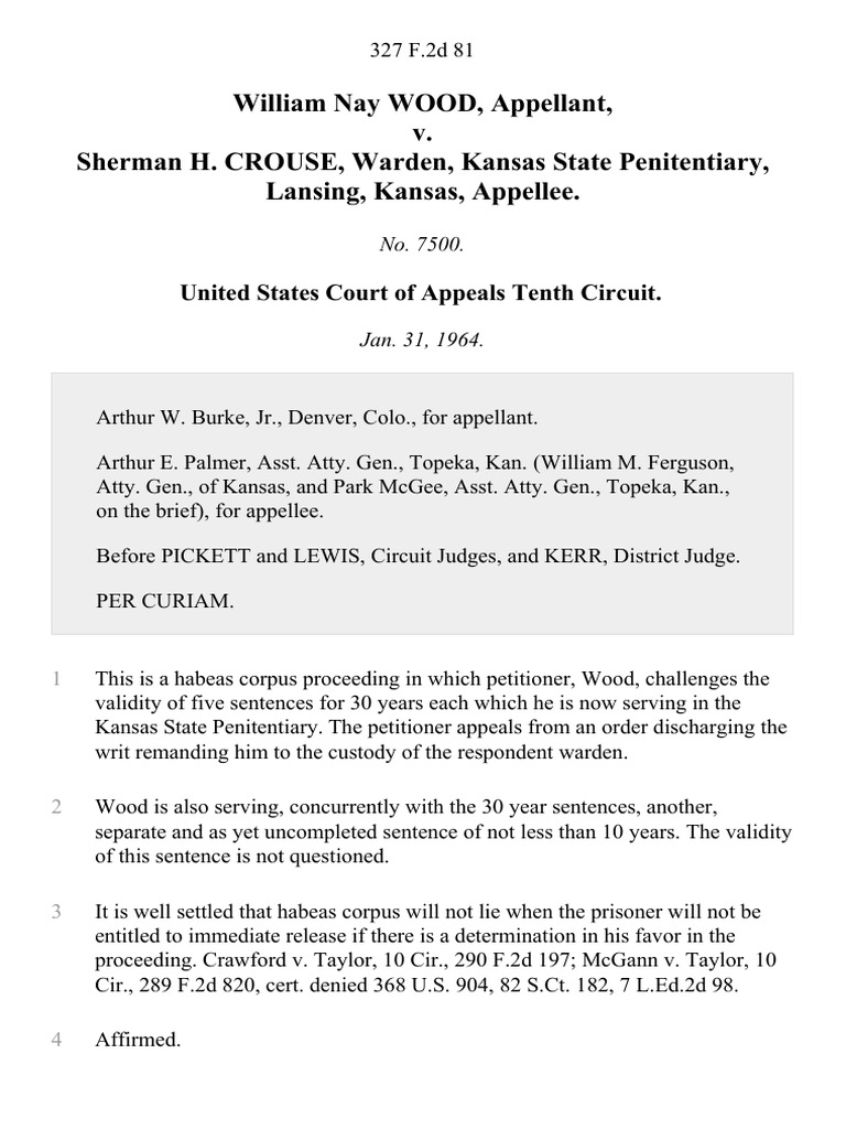 William Nay Wood v. Sherman H. Crouse, Warden, Kansas State