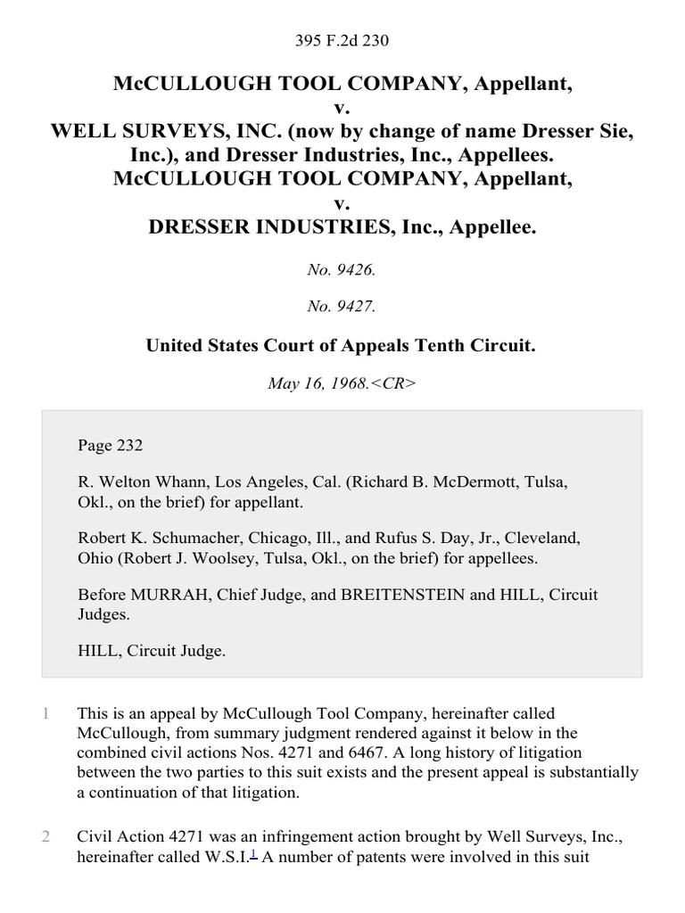 McCullough Tool Company v. Well Surveys, Inc. (Now by Change of Name Dresser Sie, Inc.), and