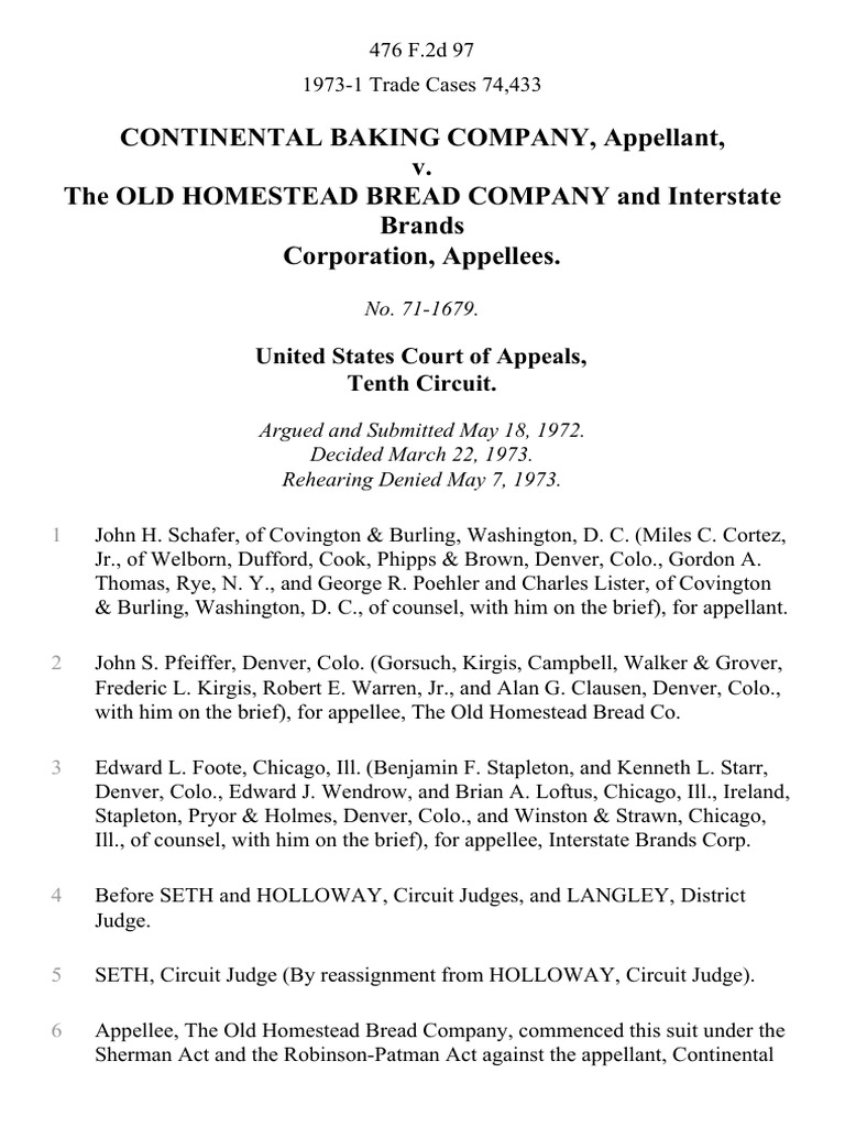 Continental Baking Co. v. Old Homestead Case PDF Retail Grocery