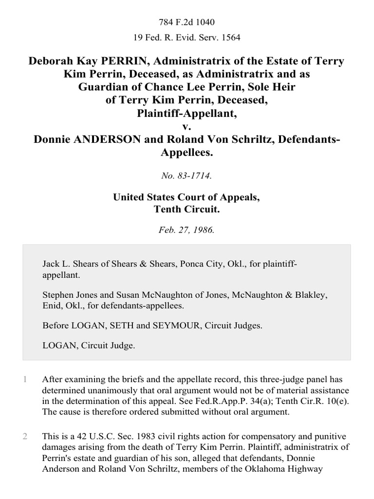 Civil Rights Case: Perrin v. Anderson | PDF | Evidence (Law) | Evidence