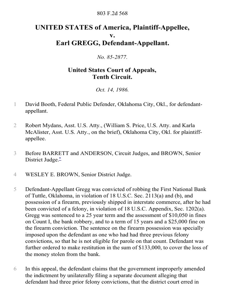 Bank Robbery Appeal: U.S. v. Gregg | PDF | Indictment | Crime & Violence