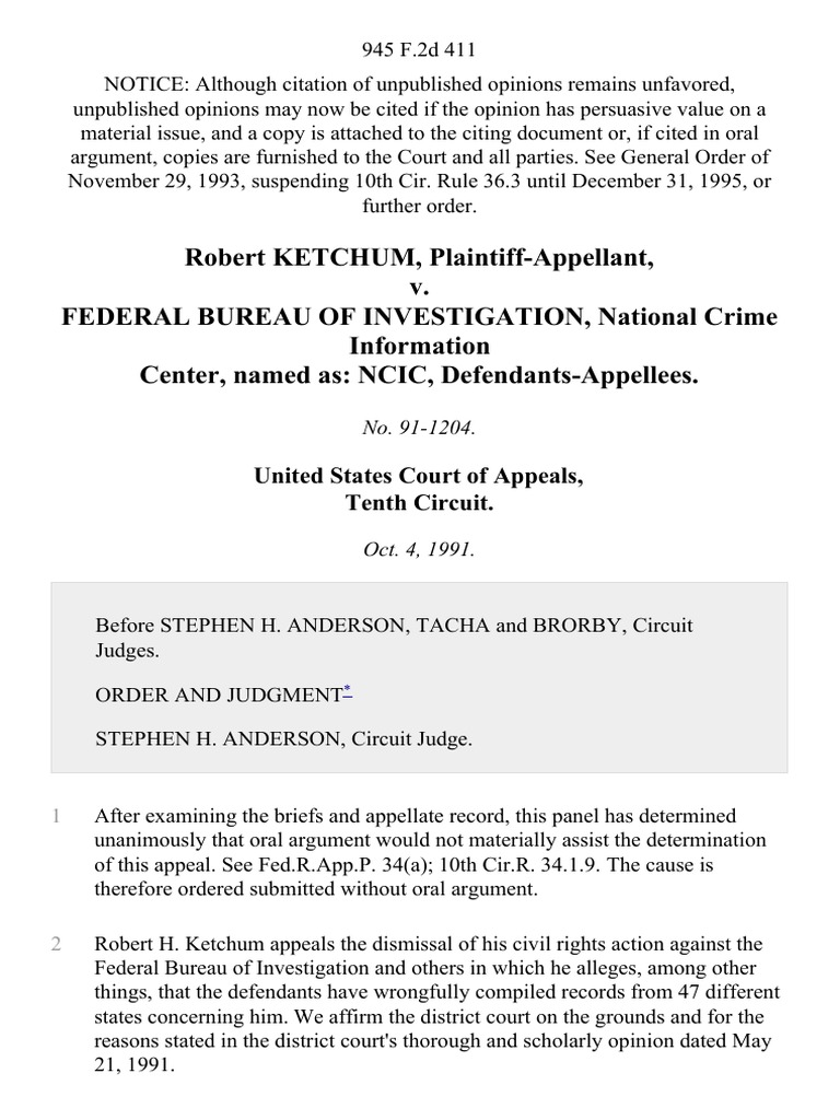 Robert Ketchum v. Federal Bureau of Investigation, National Crime ...