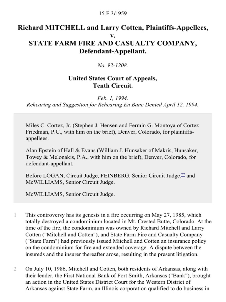 Richard Mitchell and Larry Cotten v. State Farm Fire and Casualty ...