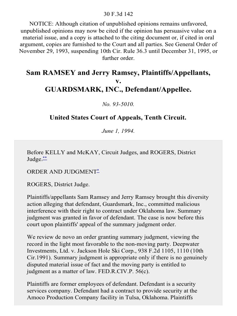 Sam Ramsey and Jerry Ramsey v. Guardsmark, Inc., 30 F.3d 142, 10th Cir