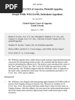 United States v. Joseph Willie Williams, 50 F.3d 863, 10th Cir. (1995)