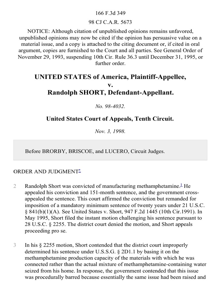 UNITED STATES of America, PlaintiffAppellee, v. Randolph SHORT