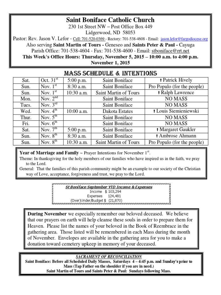 Mass Schedule & Intentions Saint Boniface Catholic Church Download Free PDF Mass (Liturgy