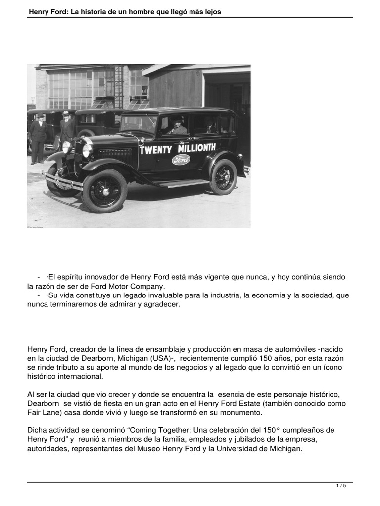 Henry Ford: Innovador del Automóvil | PDF | Compania de motores ford | Coche, image size:768x1024