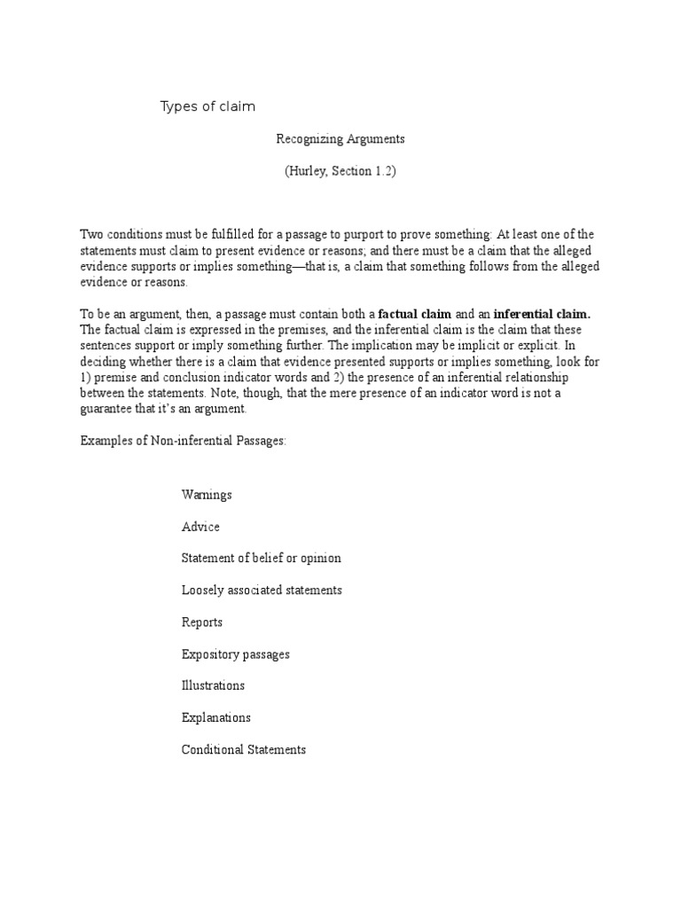 Factual vs. Inferential Claims Explained | PDF | Argument | Academic ...