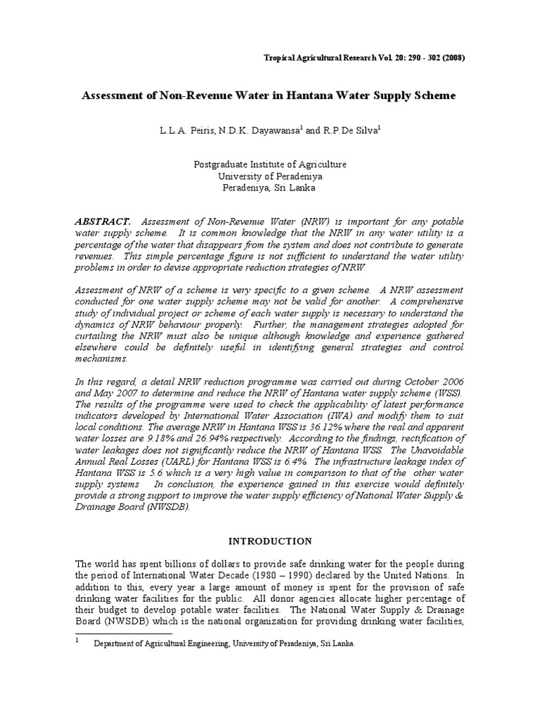 NRW Assessment in Hantana Water Supply | PDF | Commercial Item ...