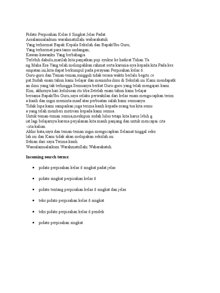 Pidato Perpisahan Kelas  Singkat Jelas Padat  PDF