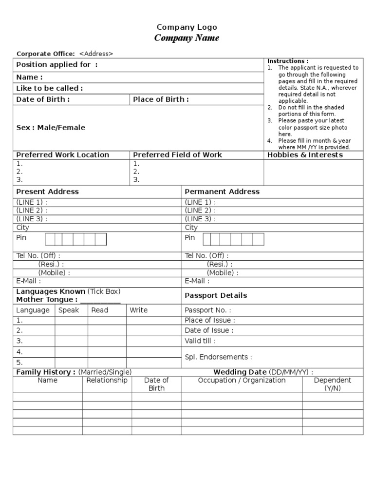 Bio Data Form | PDF