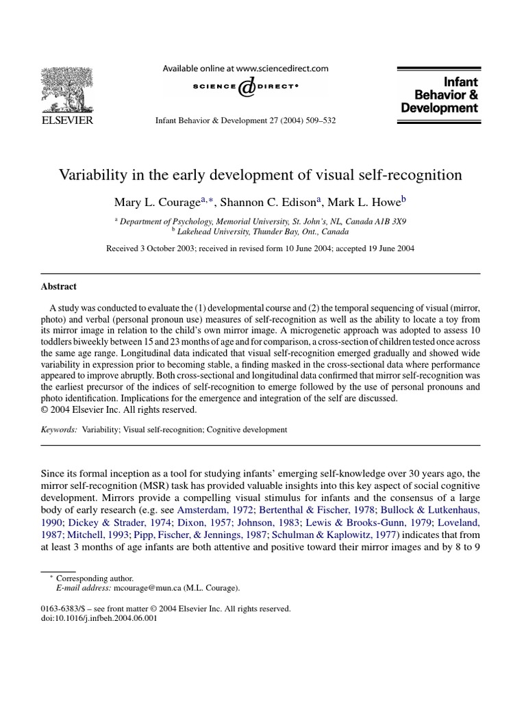 Variability in The Early Development of Visual Self-Recognition | PDF ...