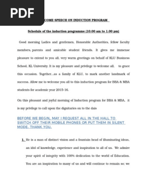 Welcome Speech On Orientation Program Pdf