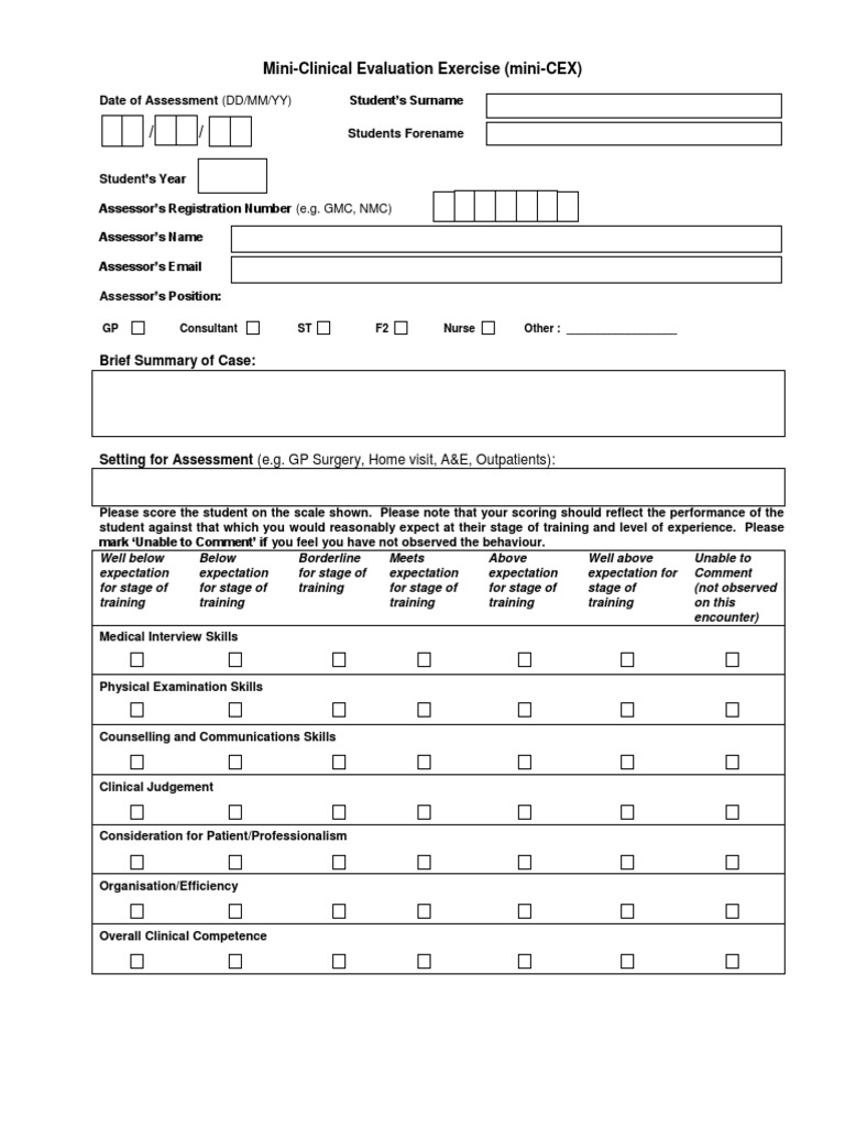 Mini-CEX Assessment Form Template | PDF