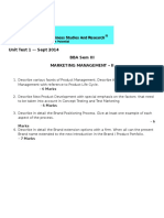 Unit Test 1 - Sept 2014 Bba Sem Iii Marketing Management - Ii