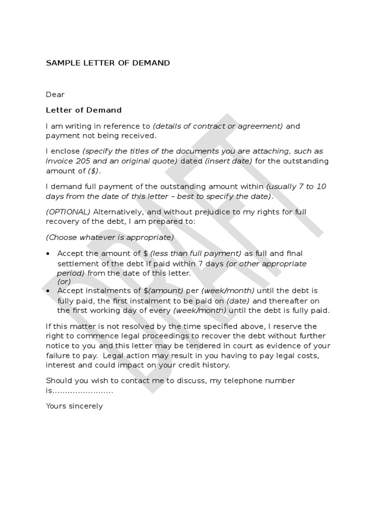 Sbdc Sample Letter Of Demand Pdf