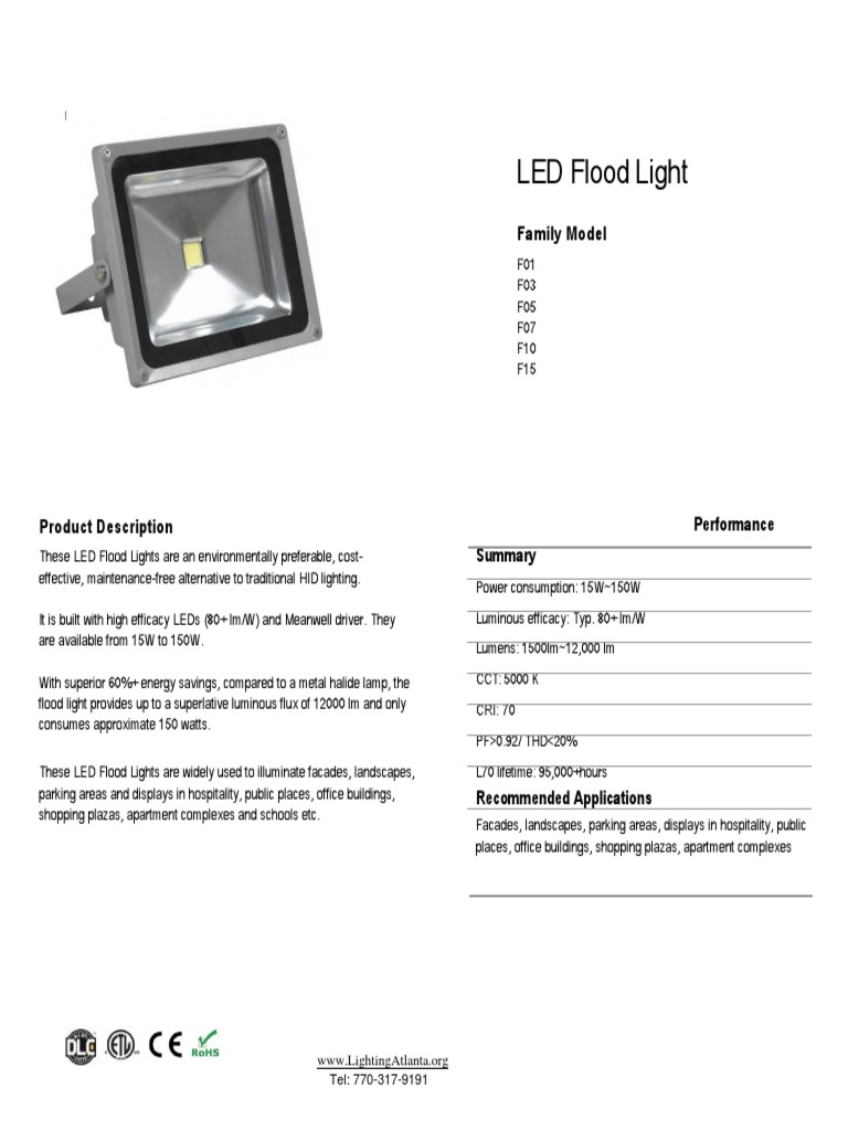 150W LED Flood Light Specifications | PDF | Home & Garden | Computers