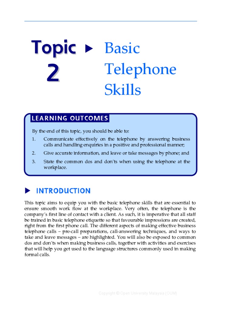 06 OUMH2203 - Topic02 PDF | PDF | Telephone | Etiquette
