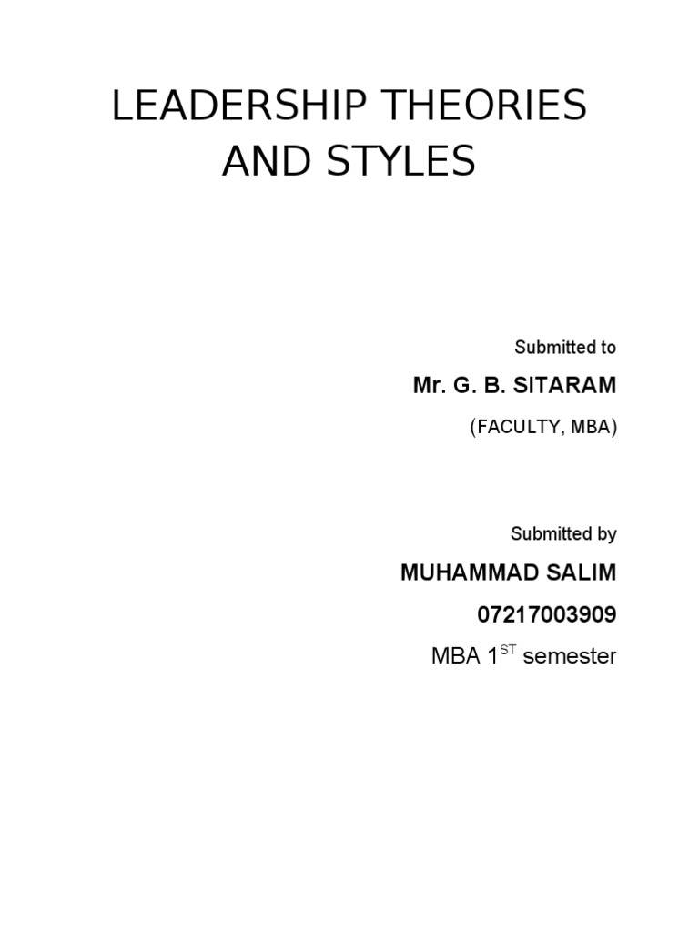 Leadership Theories and Styles Overview | PDF | Leadership | Decision ...
