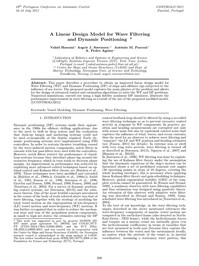 A Linear Design Model For Wave Filtering and Dynamic Positioning | PDF ...