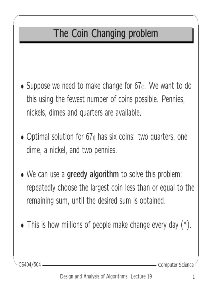 The Coin Changing Problem The Coin Changing Problem Download Free PDF