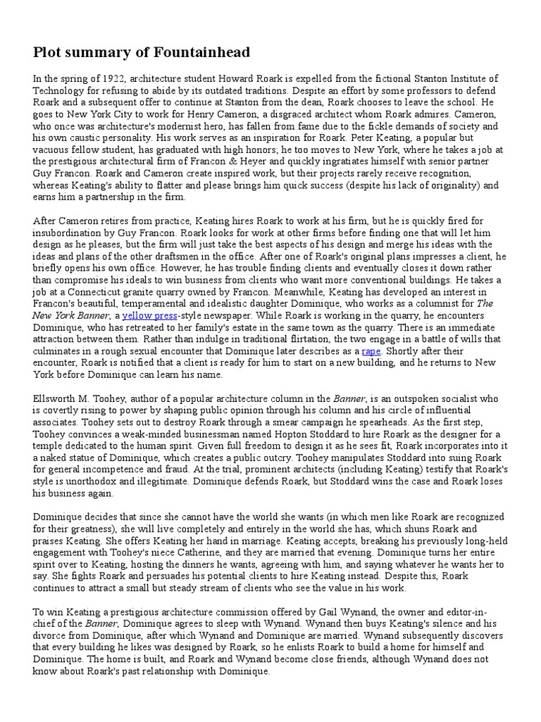 Plot Summary of Fountainhead PDF