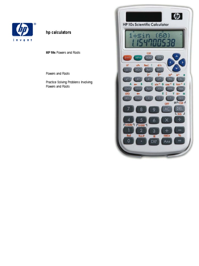 HP Calculators: HP 10s Powers and Roots | PDF | Exponentiation ...