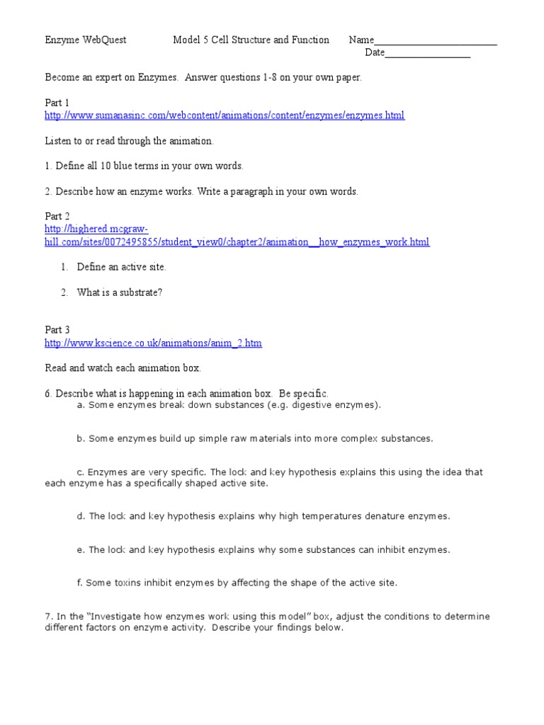 worksheet Enzyme Activity Worksheet 1526137024v1