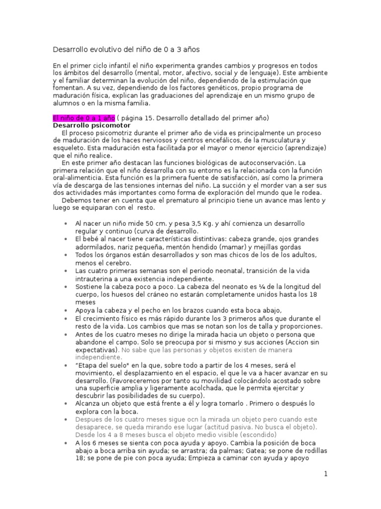 Desarrollo del niño de 0 a 3 años | PDF | Teoría de apego | Percepción