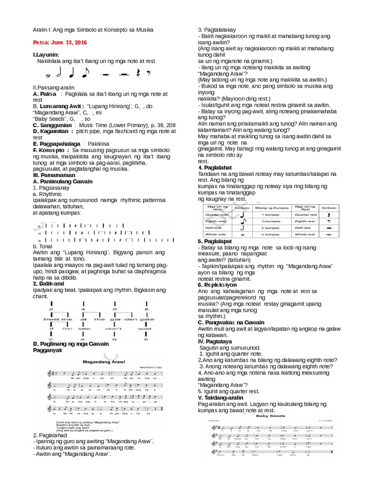 Ang Mga Simbolo at Konsepto Sa Musika (Aralin I) | PDF